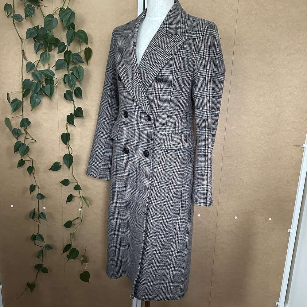 UNIQLO Ines de la Fressange IDLF Double Breasted Plaid Tweed Coat M Wool New - Picture 5 of 14